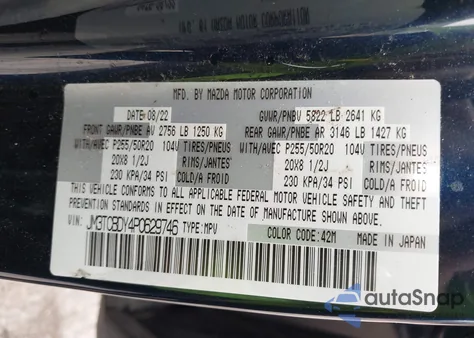 2023 Mazda Cx-9 Grand Touring from USA, damaged, VIN JM3TCBDY4P0629746